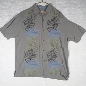 Tommy Bahama Silk Shirt Mens Extra Large Grey Floral Camp Shirt Short Sleeve